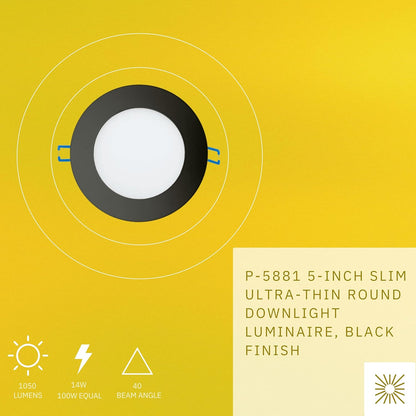 P-5881 5 Inch Round Black 14W 1050 Lumens 5CCT Slim Ultra-Thin Light