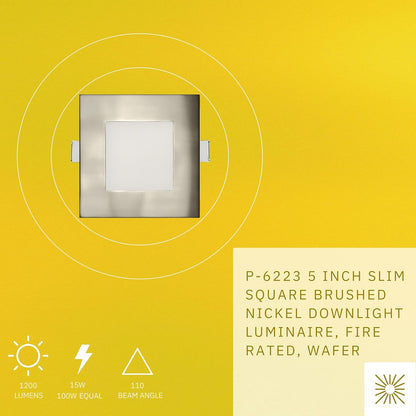 P-6223 5 Inch Square Brushed Nickel 15W 1200 Lumens 5CCT Slim Light