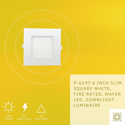 P-6197 6 Inch Square White 18W 1600 Lumens 5CCT Slim Light