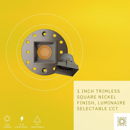 P-6568 1 Inch Trimless Square, Nickel Finish 15 Watts, 1200 Lumens 5CCT Recessed Light