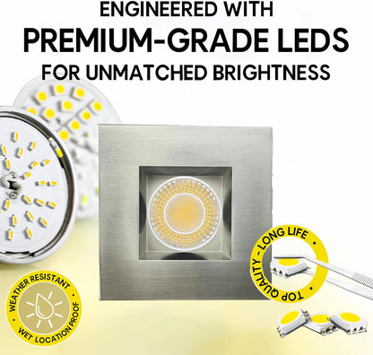 P-6980 4 inch Retrofit Square Downlight Luminaire, Brushed Nickel Finish 10W=100W, 1000 Lumens 5CCT