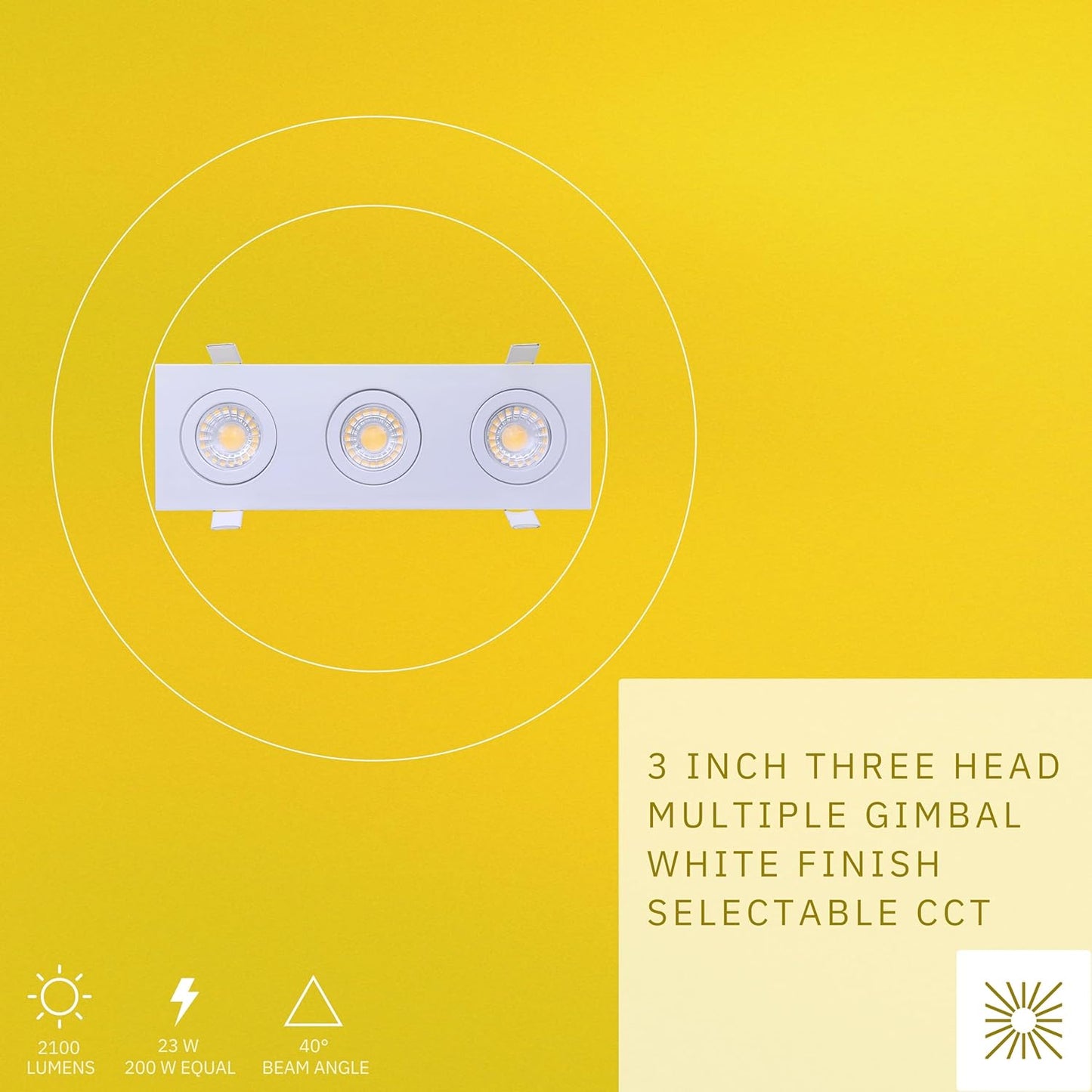 P-6543 3 Inch 3 Head Multiple Gimbal, White Finish 23 Watts, 2100 Lumens 5CCT Recessed Light