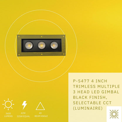 P-5477 4 Inch Trimless 3 Head Black 42W 3600 Lumens 5CCT Gimbal Light