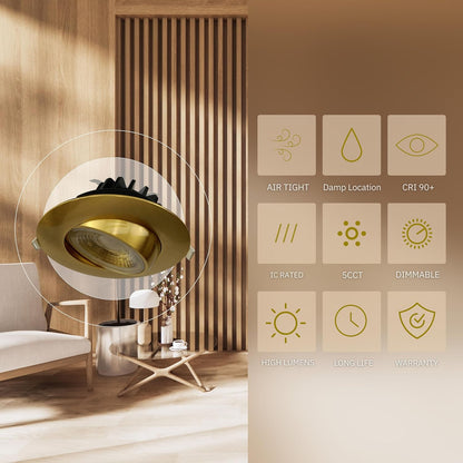 P-5867 4 Inch Round Brushed Brass 14W 1200 Lumens 5CCT Gimbal Light