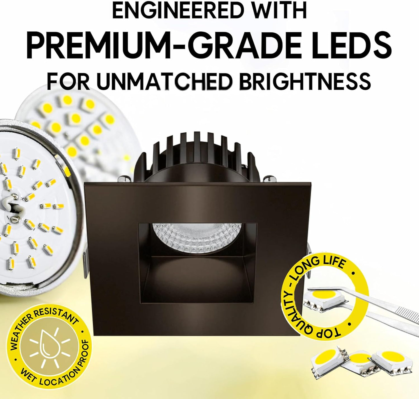 P-7528 3 inch Square Bronze, 8W, 800 Lumens, 5CCT Recessed Light