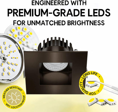 P-7528 3 inch Square Bronze, 8W, 800 Lumens, 5CCT Recessed Light