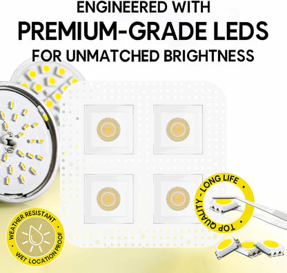 P-7439 3 inch Trimless Quadruple Head Square White HO, 96W, 8400 Lumens, Non-IC, 5CCT Recessed Light
