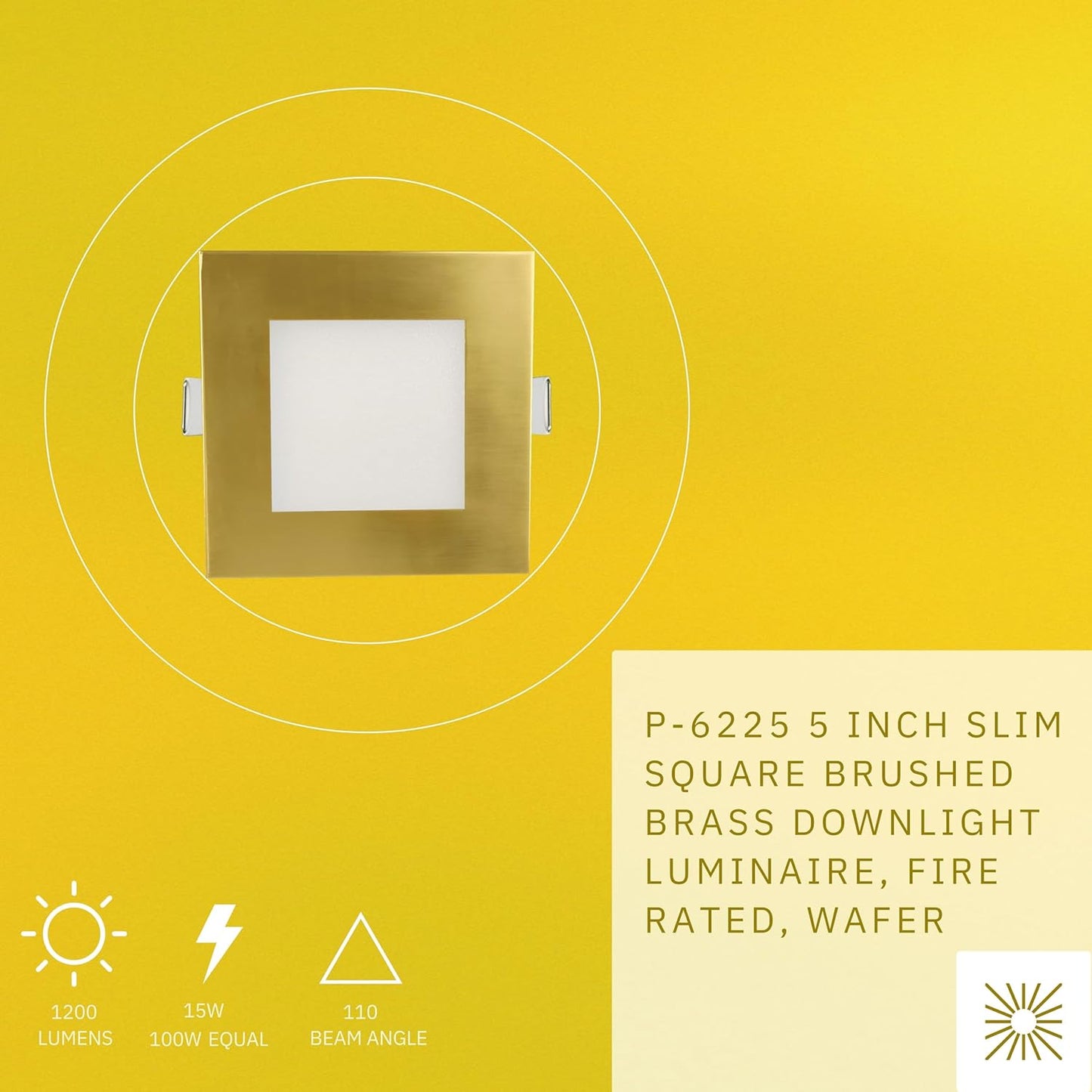 P-6225 5 Inch Square Brushed Brass 15W 1200 Lumens 5CCT Slim Light