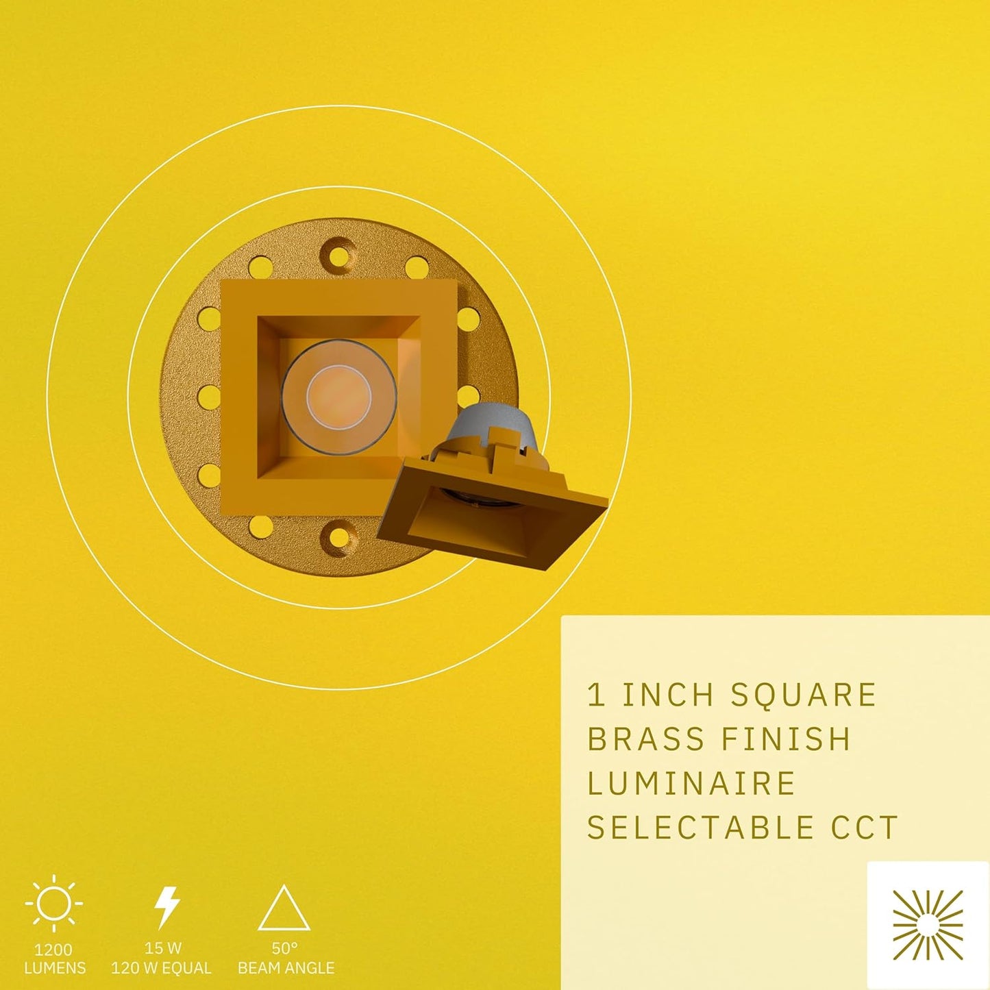 P-6579 1 Inch Square, Brass Finish 15 Watts, 1200 Lumens 5CCT Recessed Light