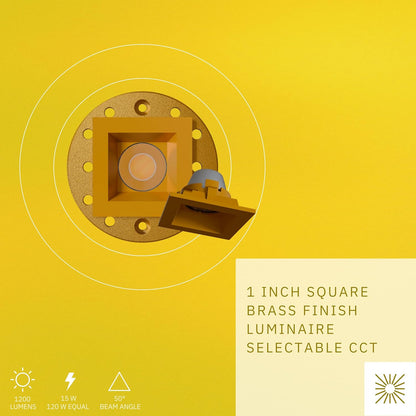 P-6579 1 Inch Square, Brass Finish 15 Watts, 1200 Lumens 5CCT Recessed Light