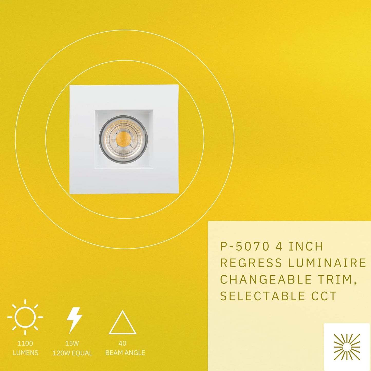 P-5070 4 Inch Square White Smooth 15W 1100 Lumens 5CCT Recessed Light