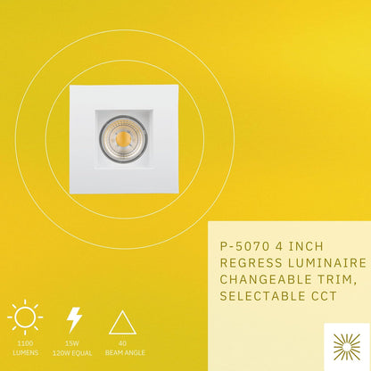 P-5070 4 Inch Square White Smooth 15W 1100 Lumens 5CCT Recessed Light