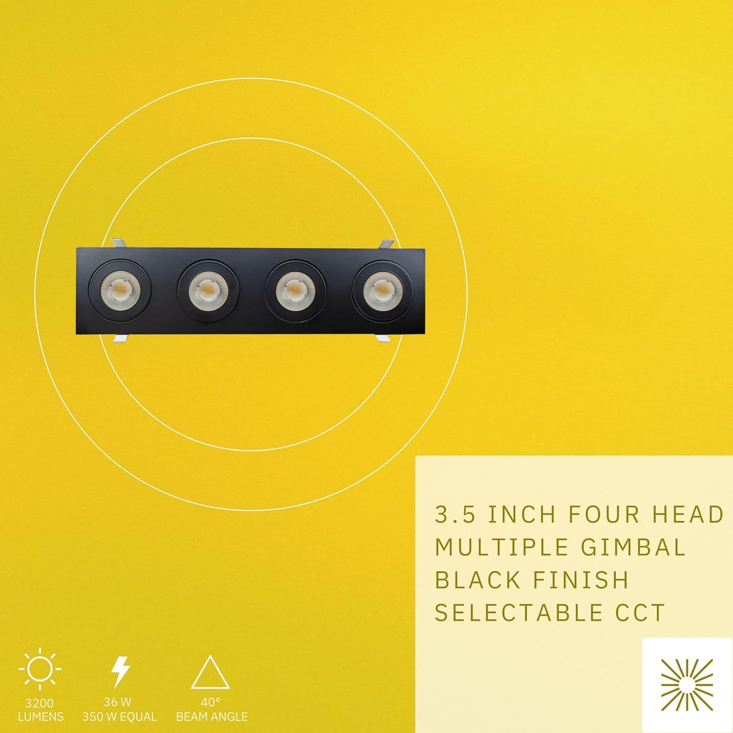 P-6558 3.5 Inch 4 Head Multiple Gimbal, Black Finish 36 Watts, 3200 Lumens 5CCT Recessed Light
