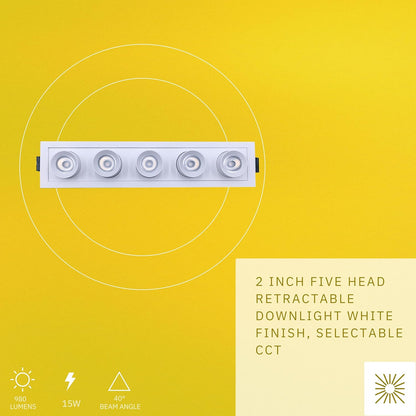 P-6634 2 Inch 5 Head Retractable, White Finish 15 Watts, 980 Lumens 5CCT Recessed Light