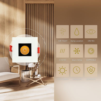 P-5011 2 Inch Square 2-Tone 8W 600 Lumens Warm White 3K Recessed Light