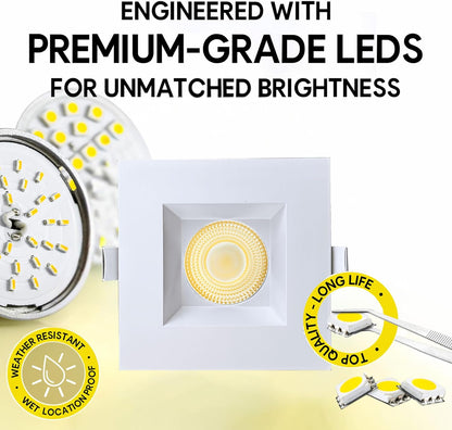 P-7123 3.5 inch Square White 15-9W, 1400-900 Lumens 5CCT Recessed Light