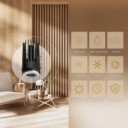 P-6342 2 Inch Trimless Square White Wide Beam 14W 1100 Lumens 5CCT Recessed Light
