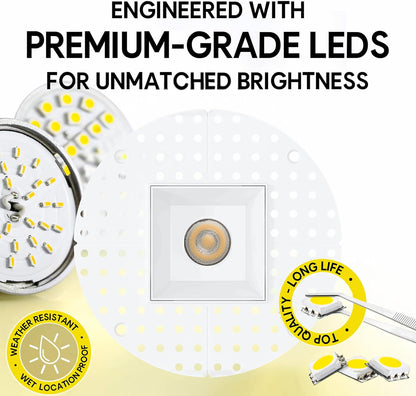 P-7408 2 inch Trimless Single Head Square White HO, 14/20W, 1200/1700 Lumens, 5CCT Recessed Light