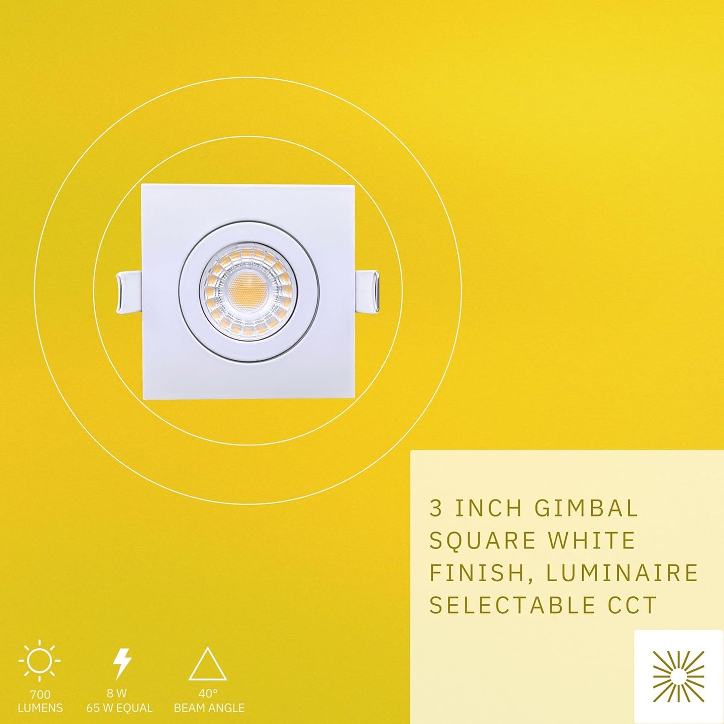 P-6541 3 Inch Gimbal Square, White Finish 8 Watts, 700 Lumens 5CCT Recessed Light