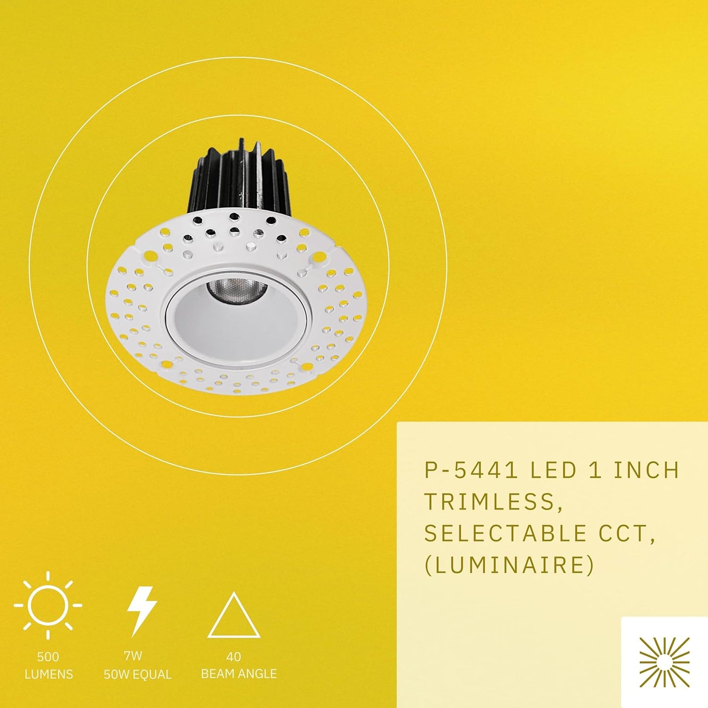 P-5441 1.5 Inch Trimless Round White 7W 500 Lumens 5CCT Recessed Light