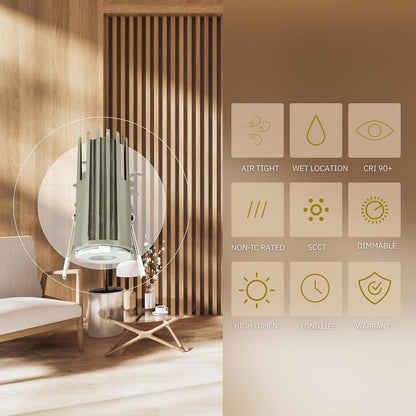 P-6509 1.5 Inch Trimless Round, Brass Finish 15 Watts, 1100 Lumens 5CCT Recessed Light