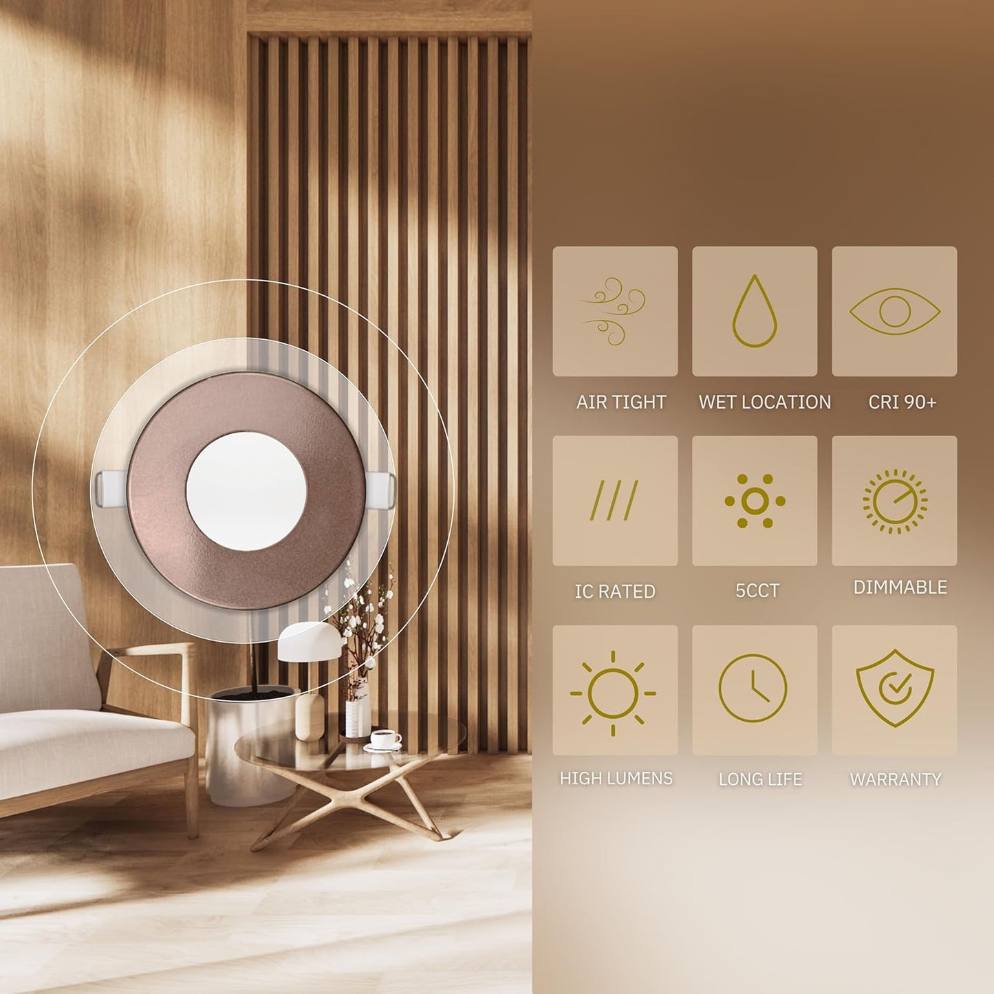 P-6620 2 Inch Slim Ultra-Thin Round, Bronze Finish 5 Watts, 300 Lumens 5CCT Recessed Light