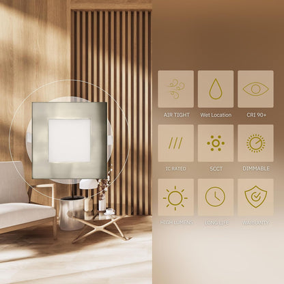 P-5886 5 Inch Square Brushed Nickel 15W 1100 Lumens 5CCT Slim Ultra-Thin Light