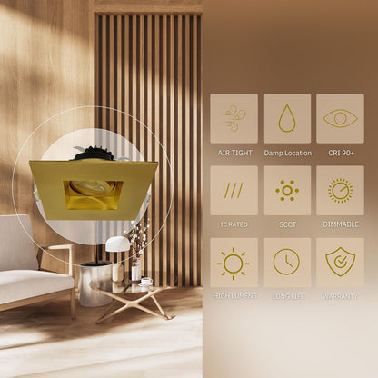 P-5869 3 Inch Square Brushed Brass 8W 700 Lumens 5CCT Gimbal Light