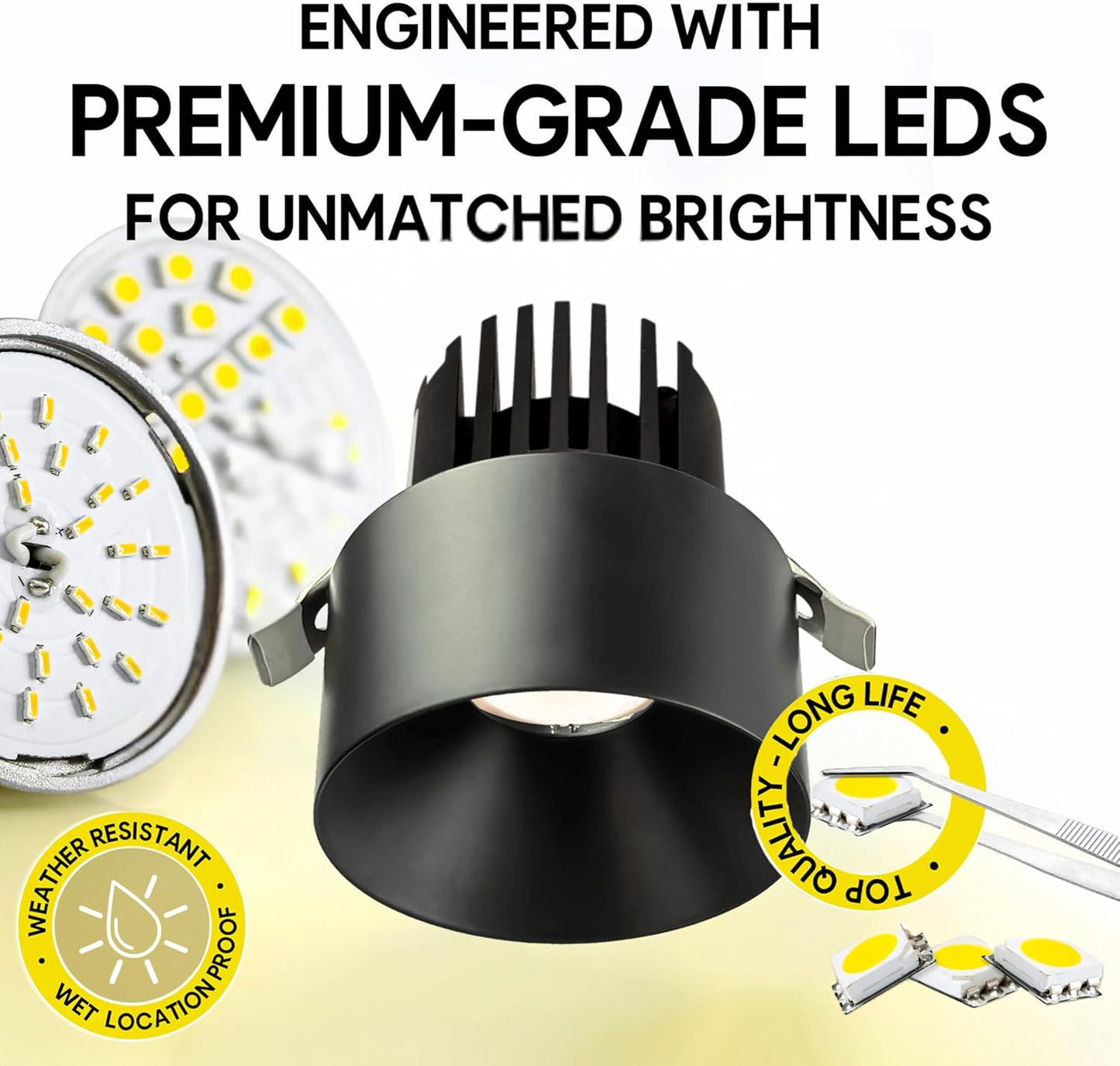 P-6935 3 inch Drop Trim Round Black Downlight Luminaire 9W=75W, 850 Lumens, 5CCT