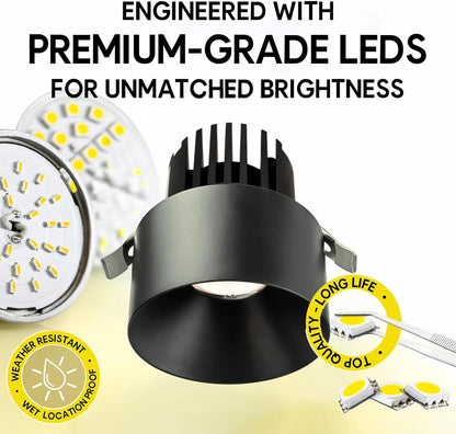 P-6935 3 inch Drop Trim Round Black Downlight Luminaire 9W=75W, 850 Lumens, 5CCT
