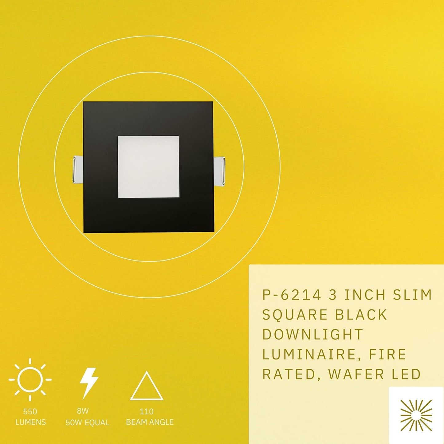 P-6214 3 Inch Square Black 8W 550 Lumens 5CCT Slim Light