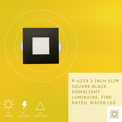 P-6214 3 Inch Square Black 8W 550 Lumens 5CCT Slim Light