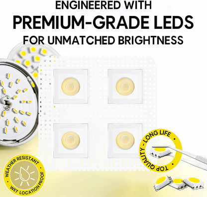 P-7447 3.5 inch Trimless Quadruple Head Square White, 36/60, 3600/5600 Lumens, 5CCT Recessed Light