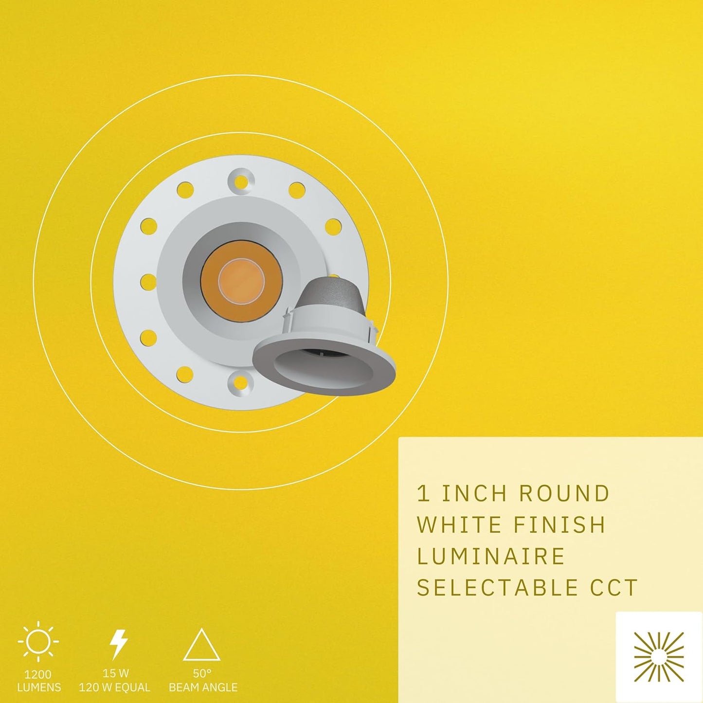 P-6570 1 Inch Round, White Finish 15 Watts, 1200 Lumens 5CCT Recessed Light