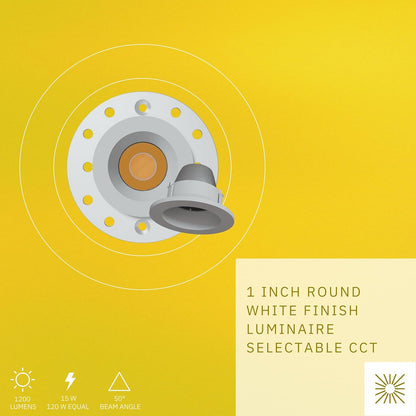 P-6570 1 Inch Round, White Finish 15 Watts, 1200 Lumens 5CCT Recessed Light