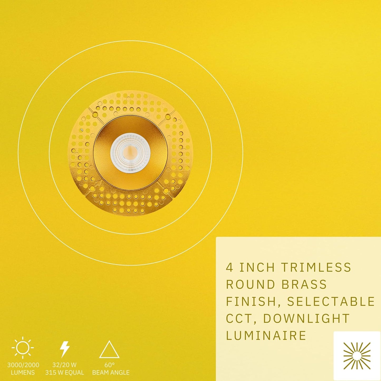 P-6466 4 Inch Trimless Round, Brass Finish 32 Watts, 3000 Lumens 5CCT Recessed Light