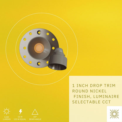 P-6583 1 Inch Round Drop, Nickel Finish 15 Watts, 1200 Lumens 5CCT Recessed Light