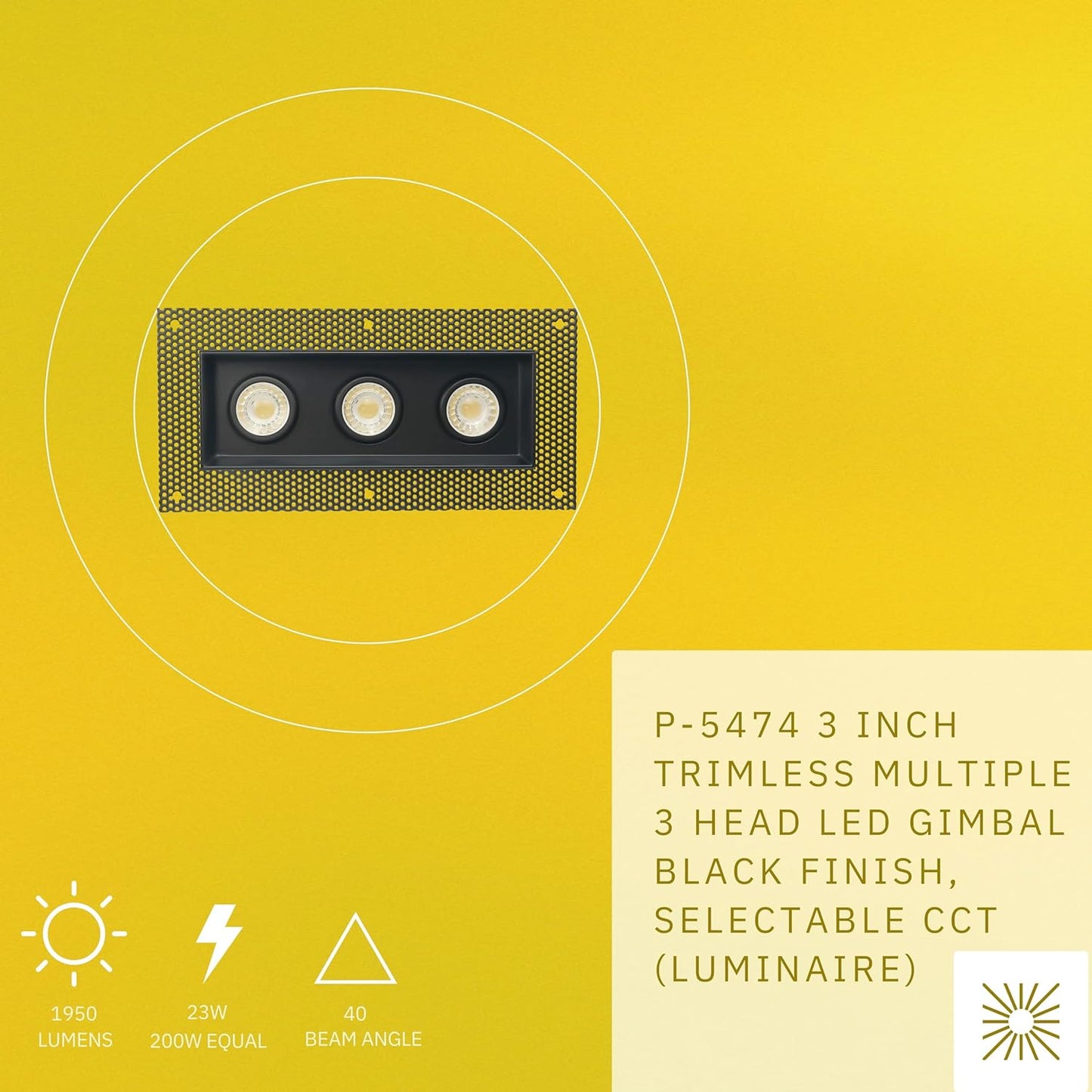 P-5474 3 Inch Trimless 3 Head Black 23W 1950 Lumens 5CCT Gimbal Light