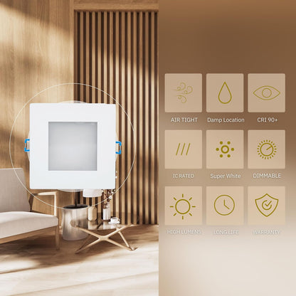 P-5842 4 Inch Square White 11W 850 Lumens Super White 5000k Slim Light
