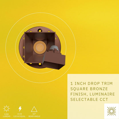 P-6587 1 Inch Square Drop, Bronze Finish 15 Watts, 1200 Lumens 5CCT Recessed Light