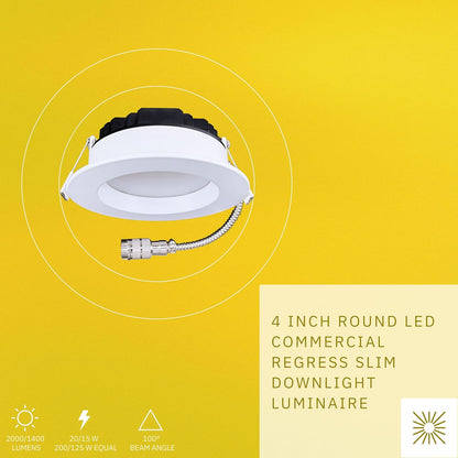 P-6402 4 Inch Slim Round White Finish 20W-15W=200W-125W, 2000-1400 Lumens 5CCT Recessed Light