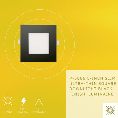 P-5885 5 Inch Square Black 15W 1100 Lumens 5CCT Slim Ultra-Thin Light