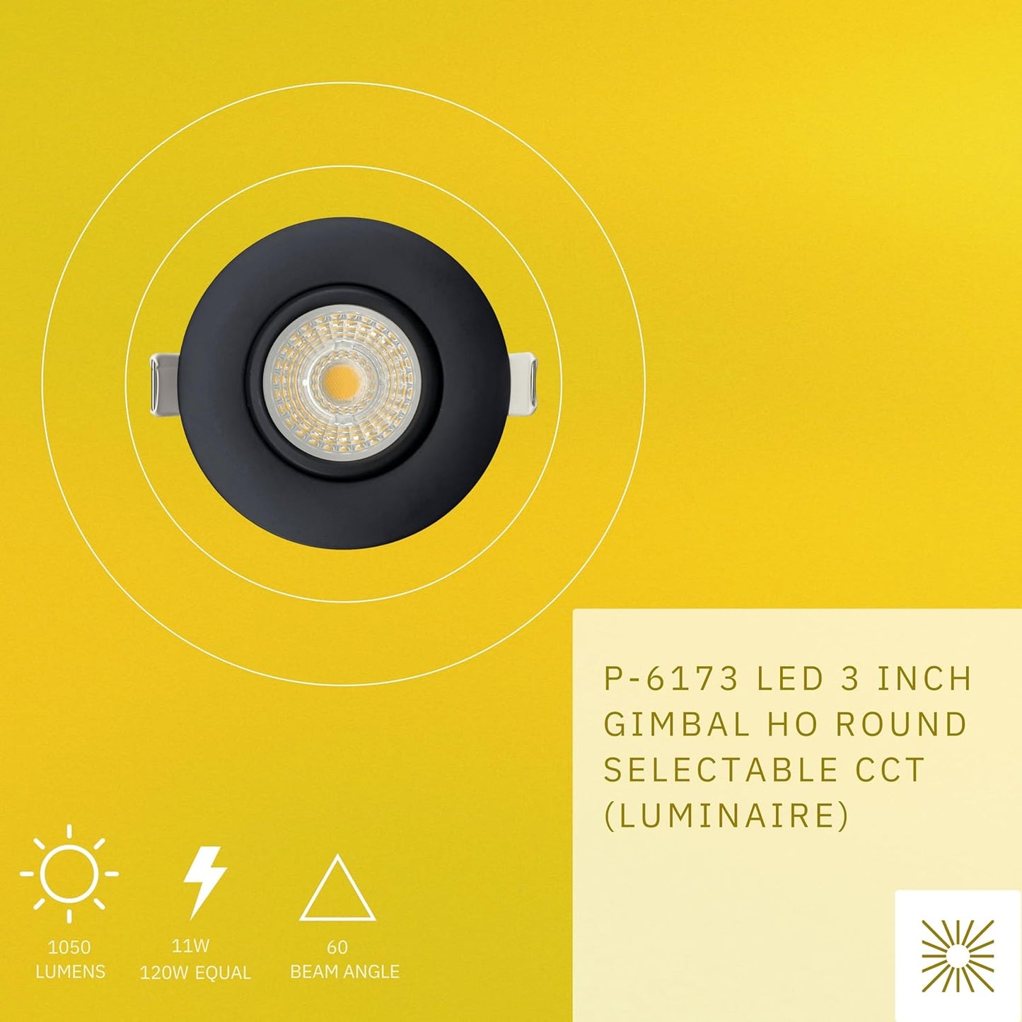 P-6173 3 Inch Round Black 13W 1050 Lumens 5CCT Gimbal Light