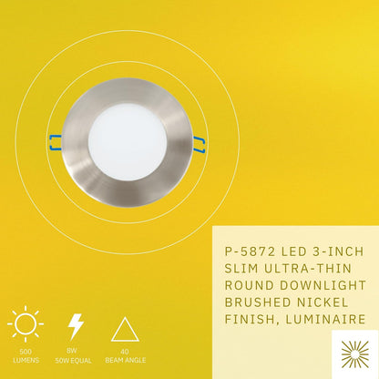 P-5872 3 Inch Round Brushed Nickel 8W 500 Lumens 5CCT Slim Ultra-Thin Light