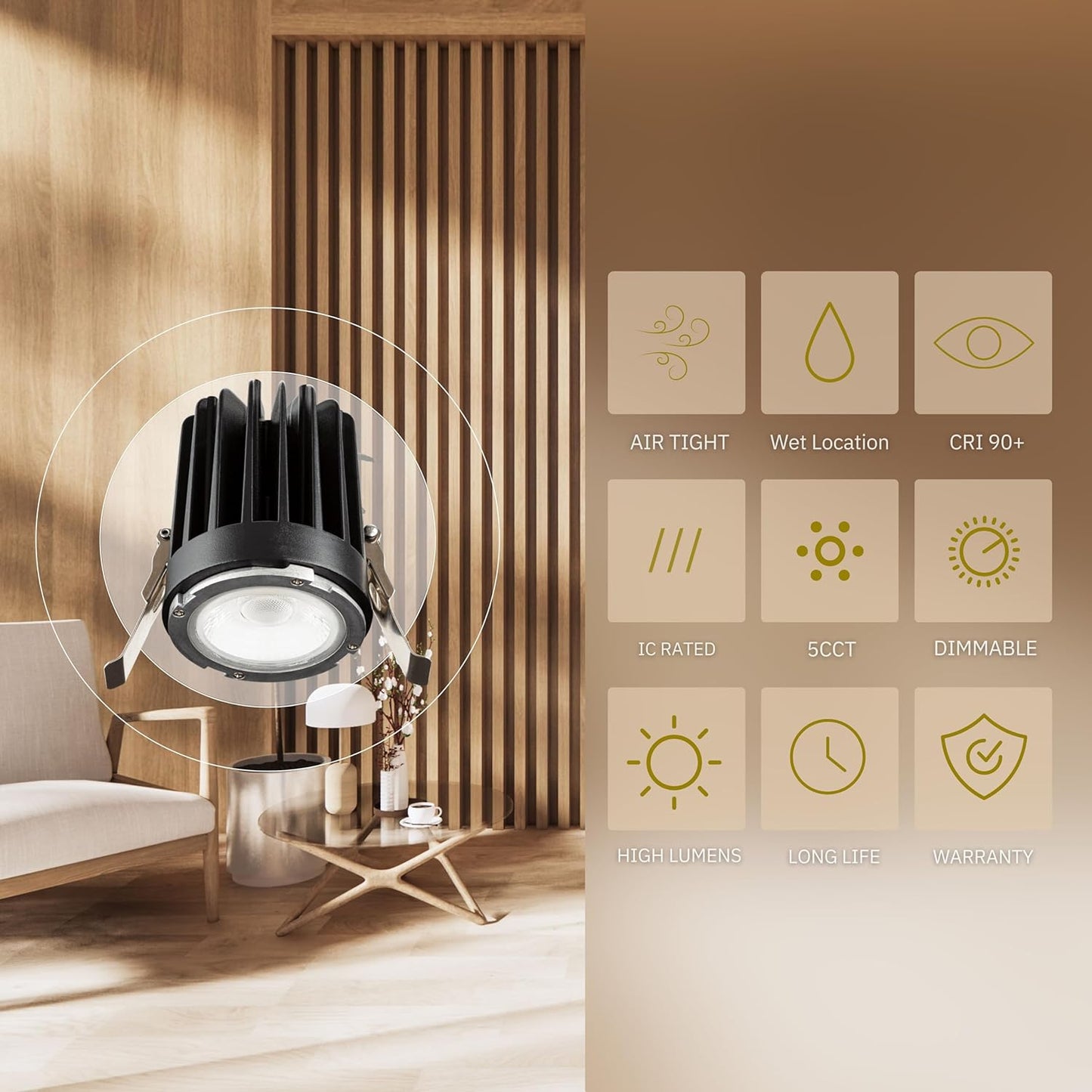 P-5086 4 Inch Square Black 15/22W,1600/2400 Lumens 5CCT Recessed Light