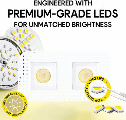 P-7444 3.5 inch Trimless 2 Head Square White, 18/30W, 1800/2800 Lumens, 5CCT Recessed Light
