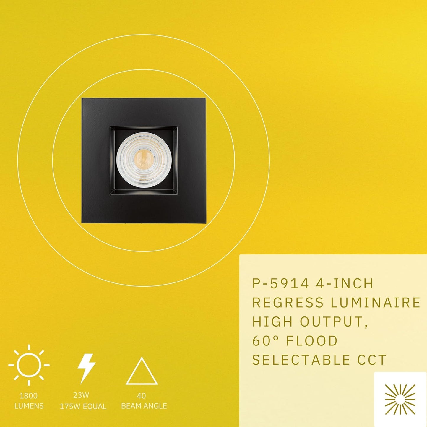 P-5914 4 Inch Square Black 23W 1800 Lumens 5CCT Recessed Light