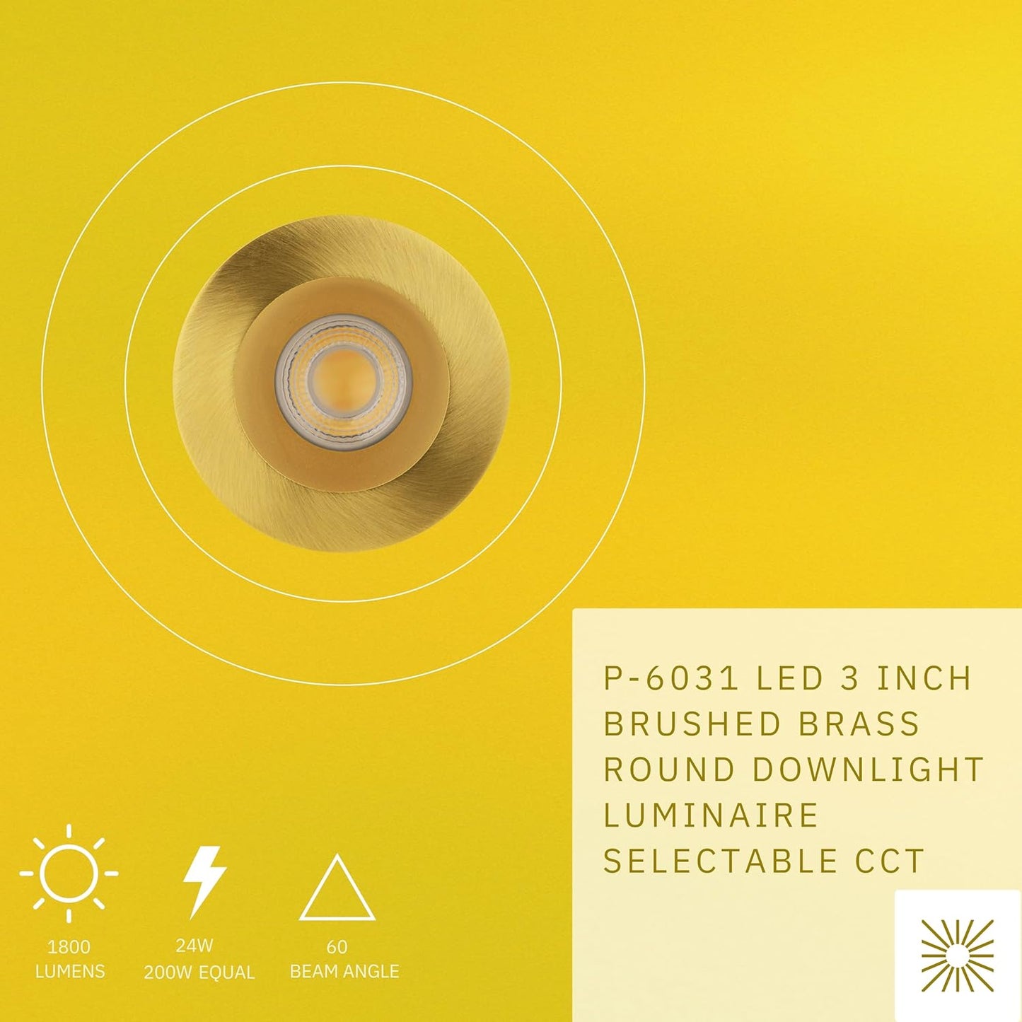 P-6031 3 Inch Brushed Brass Round 24W 1800 Lumens 5CCT Recessed Light