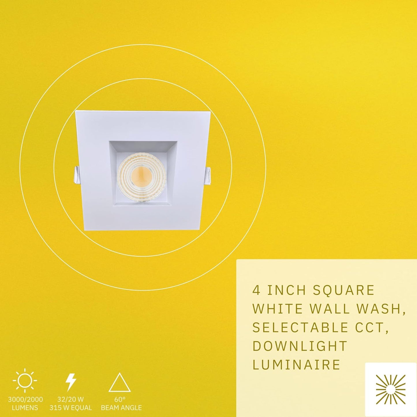 P-6486 4 Inch Square Wall Wash, White Finish 32 Watts, 3000 Lumens 5CCT Recessed Light