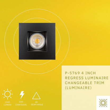 P-5769 4 Inch Square Black Smooth 15W 1100 Lumens Warm White 3K Recessed Light